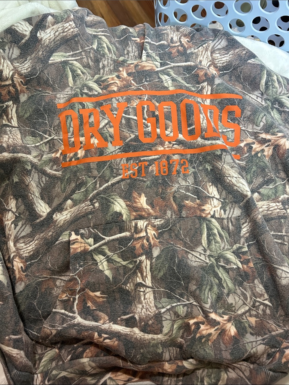 Dry Goods Camo Hoodie with Orange Logo
